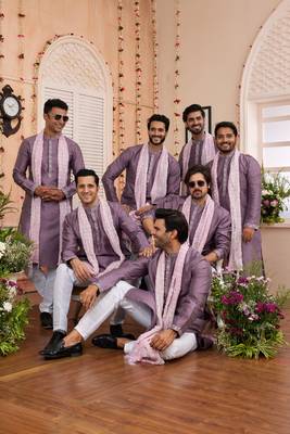 dark onion art banarsai silk kurta pajama with stole 1