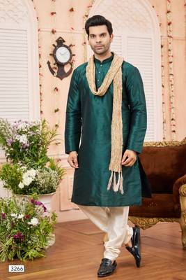 green  art silk kurta churidar with stole 2