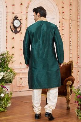 green  art silk kurta churidar with stole 3
