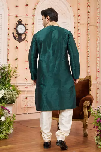 green  art silk kurta churidar with stole