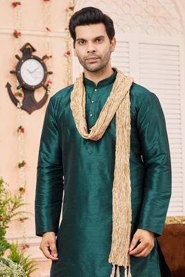 green  art silk kurta churidar with stole 4