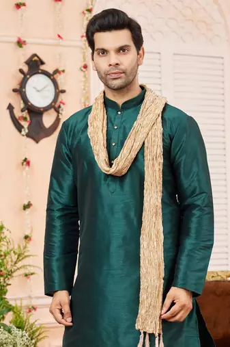green  art silk kurta churidar with stole