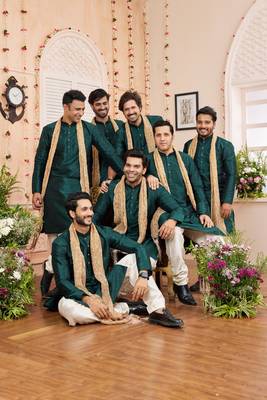 green  art silk kurta churidar with stole 1