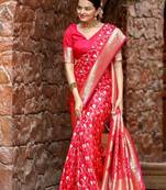 Dark-Pink Satin Silk Saree Zari Benarasi Weaving Saree