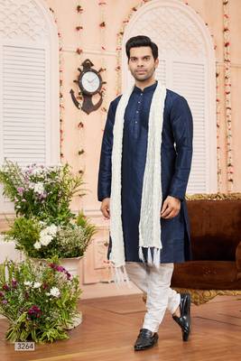 blue  art silk  kurta churidar with stole 2