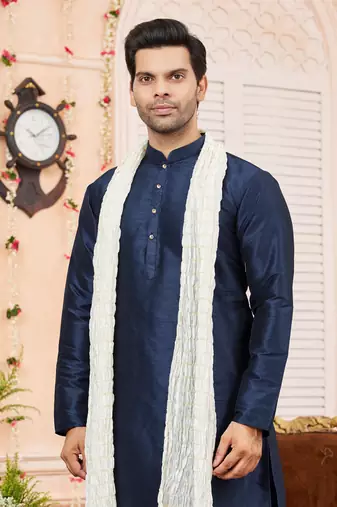 blue  art silk  kurta churidar with stole
