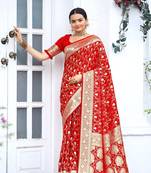 Dark-Red Satin Silk Saree Zari Benarasi Weaving Saree