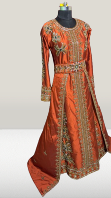 orang taffeta fabric beads Islamic kaftan 2
