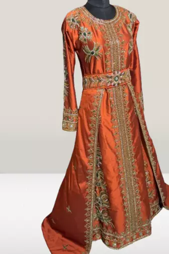 orang taffeta fabric beads Islamic kaftan