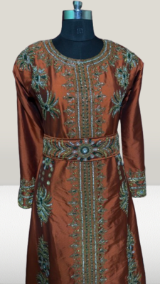 orang taffeta fabric beads Islamic kaftan 4
