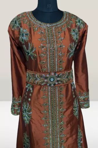 orang taffeta fabric beads Islamic kaftan