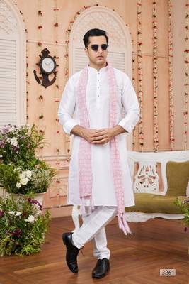 off white art silk kurta churidar with stole 2