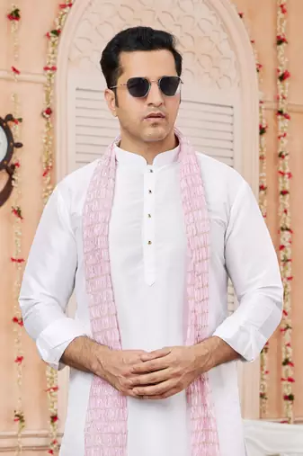 off white art silk kurta churidar with stole