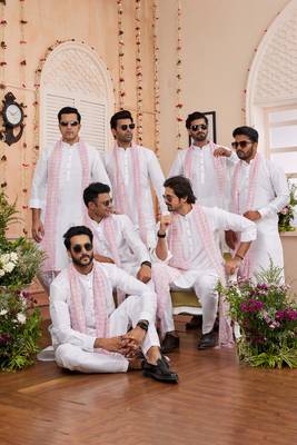 off white art silk kurta churidar with stole 1
