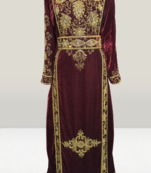 Maroon color Embroidery and beads Work Velvet fabric Islamic kaftan