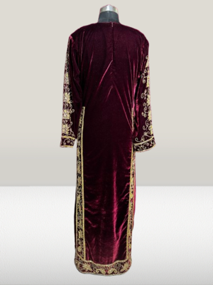 Maroon Embroidery and beads Work Velvet fabric Islamic kaftan 4