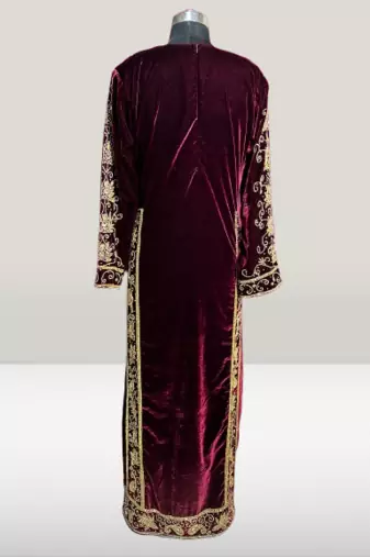 Maroon Embroidery and beads Work Velvet fabric Islamic kaftan