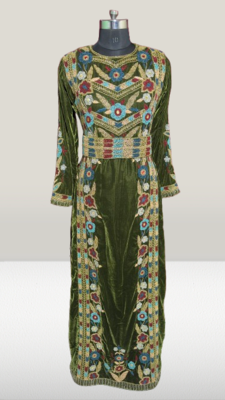 Olive Green Velvet Beads Kaftan 1