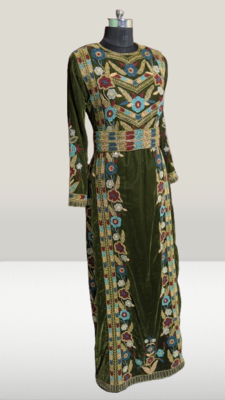 Olive Green Velvet Beads Kaftan 2