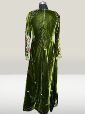 Olive Green Velvet Beads Kaftan 4