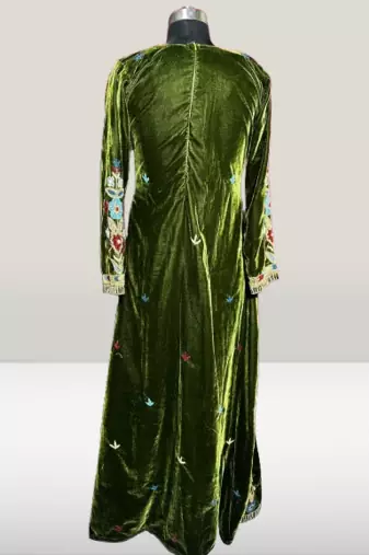 Olive Green Velvet Beads Kaftan