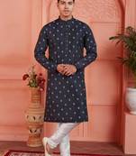 Blue jaqurd silk brocade kurta