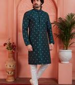 Green jaqurd silk brocade kurta