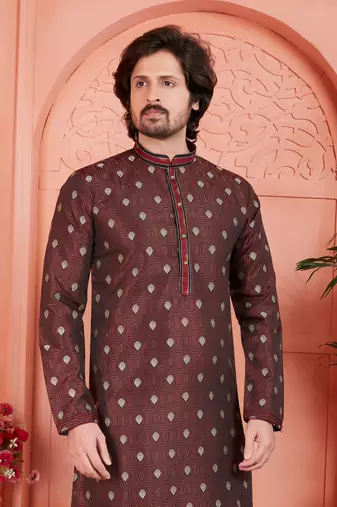 maroon jaqurd silk brocade kurta churidar