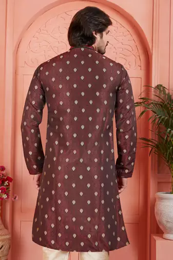 maroon jaqurd silk brocade kurta churidar