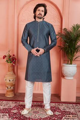 dark gray jaqurd silk brocade kurta churidar 1