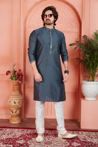 dark gray jaqurd silk brocade kurta churidar