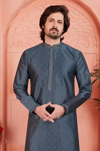 dark gray jaqurd silk brocade kurta churidar