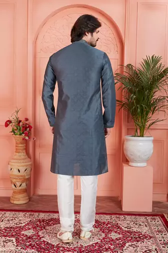 dark gray jaqurd silk brocade kurta churidar