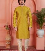 Golden jaqurd silk brocade kurta