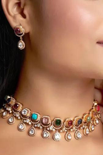 Multicolor gold plated necklace-sets