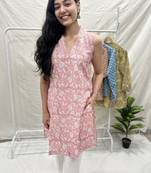 Peach cotton block printed kurta
