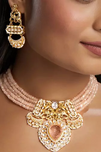 Pink gold plated necklace-sets