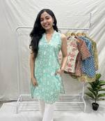 Sea green cotton block printed kurta