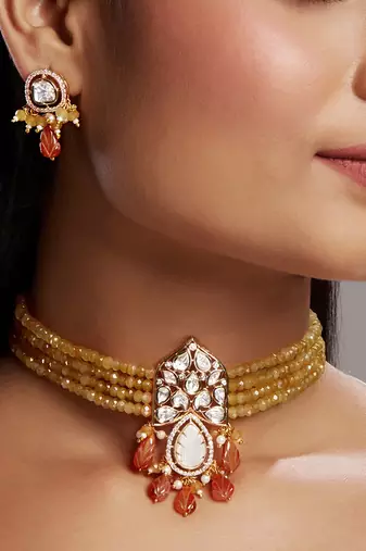 Orange gold plated necklace-sets