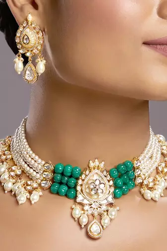 Green gold plated necklace-sets