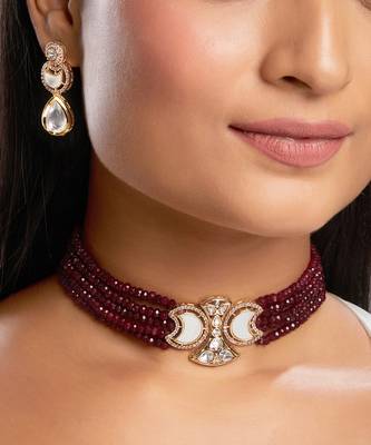 Maroon gold plated necklace-sets 1