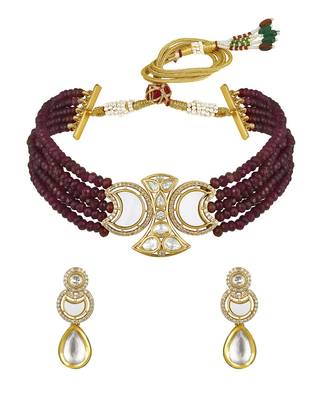 Maroon gold plated necklace-sets 2