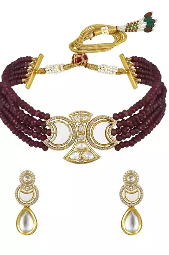 Maroon gold plated necklace-sets