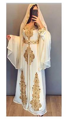 Luxe White Georgette Zari Work Islamic Kaftan 1
