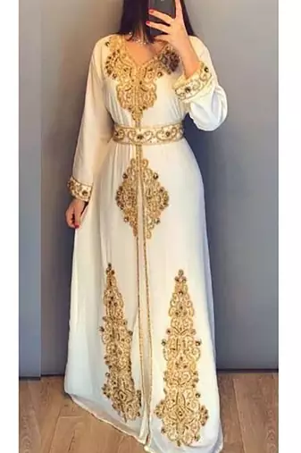 Luxe White Georgette Zari Work Islamic Kaftan
