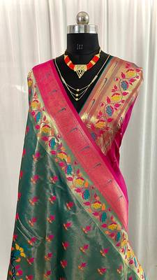 Green Paithani Silk Weaving Design Saree 3