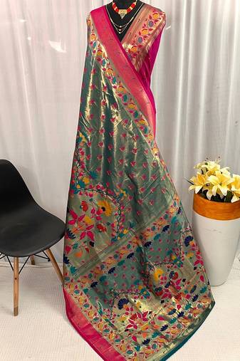 Green Paithani Silk Weaving Design Saree