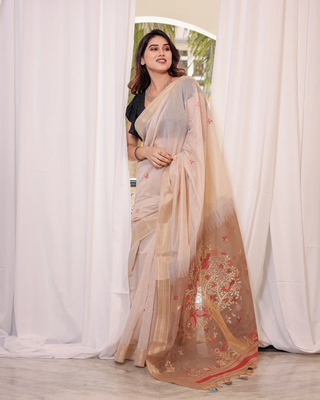 Brown Cotton Blend Degital Printd Saree With Blouse 1