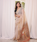 Brown Cotton Blend Degital Printd Saree With Blouse