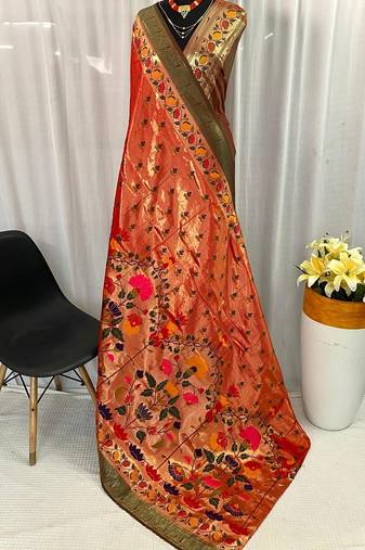 Red Paithani Silk Weaving Design Saree